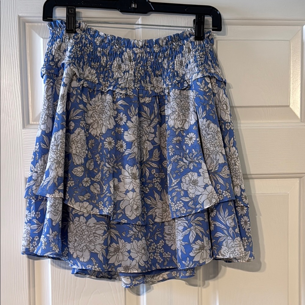 Express Blue Bubble Mini Skirt with Tiered Smocked Design
